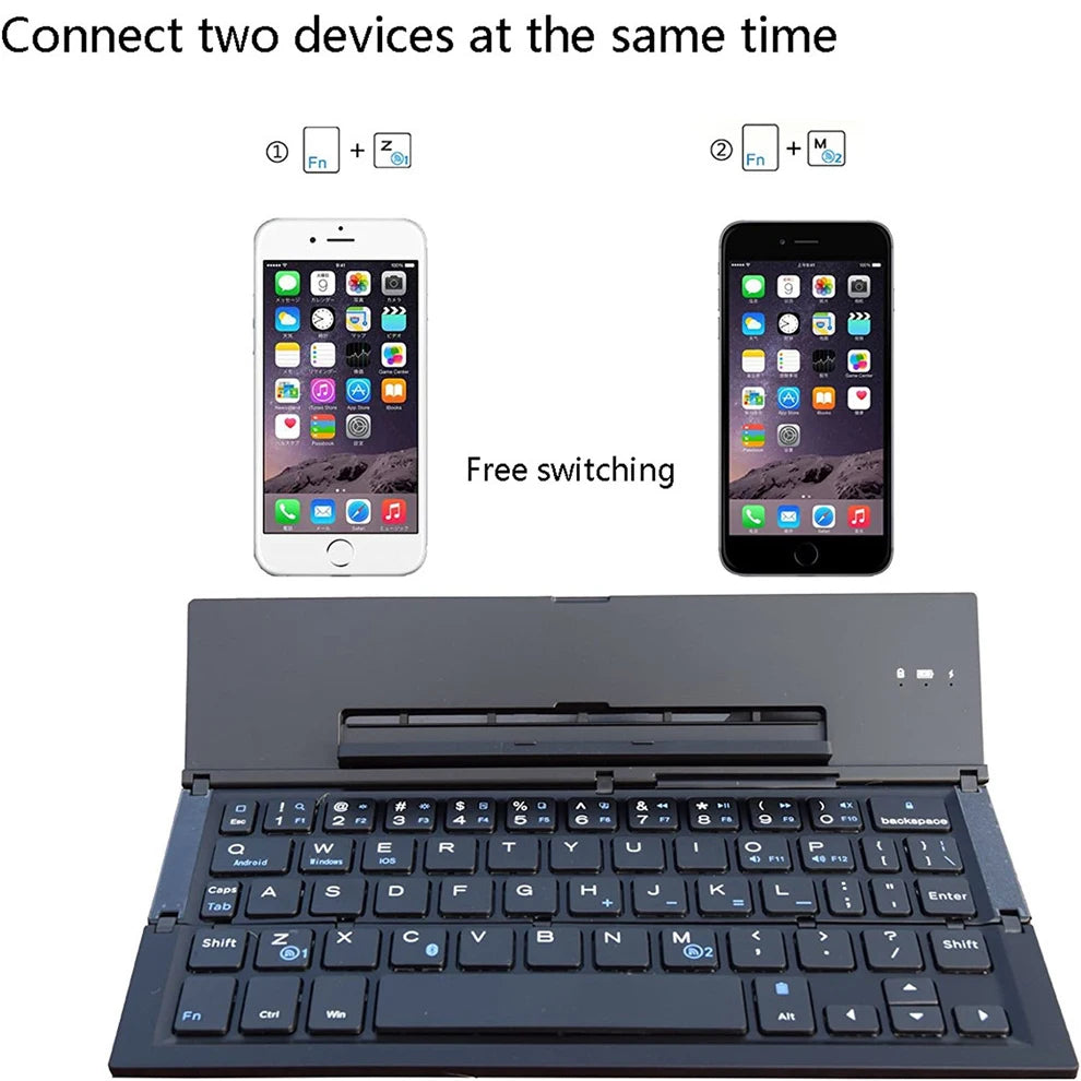 Folding Bluetooth Keyboard Foldable Wireless Keyboard with Pocket Size, Aluminum Alloy Housing, for Ipad, Iphone,Android Devices