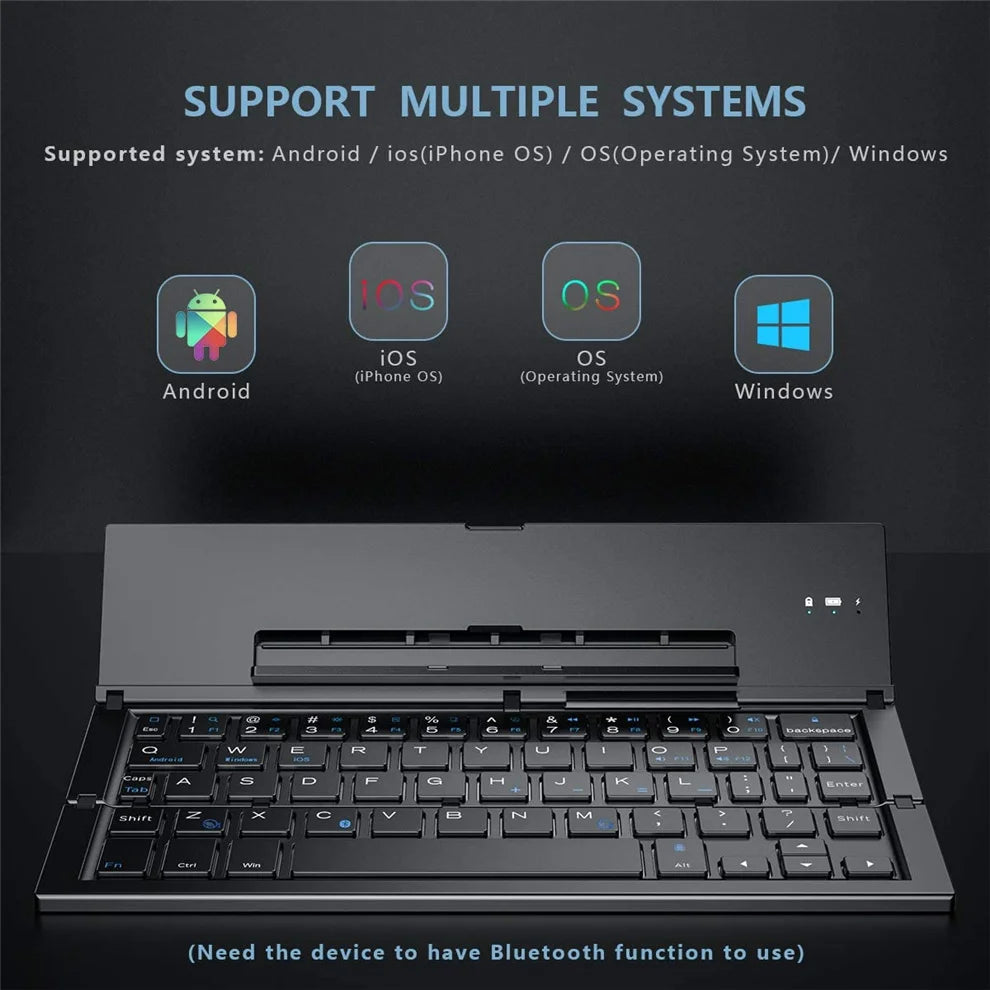 Folding Bluetooth Keyboard Foldable Wireless Keyboard with Pocket Size, Aluminum Alloy Housing, for Ipad, Iphone,Android Devices