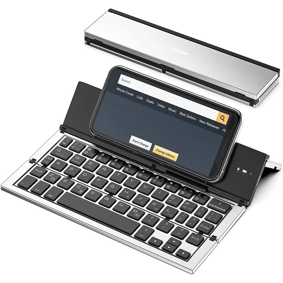 Folding Bluetooth Keyboard Foldable Wireless Keyboard with Pocket Size, Aluminum Alloy Housing, for Ipad, Iphone,Android Devices