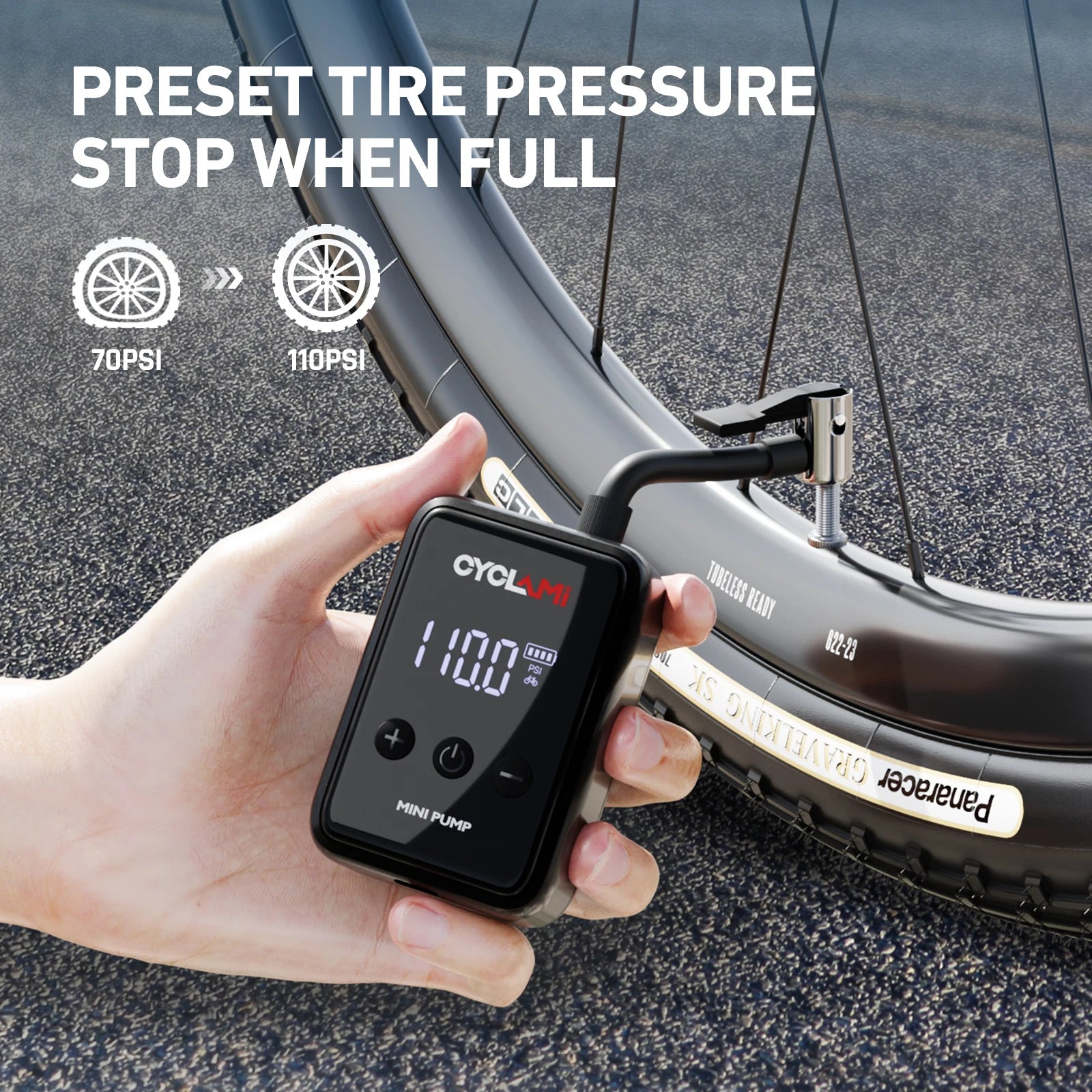 150 PSI Portable Pocket Bike Electric Air Pump Rechargeable Compressor Tire Inflator Digital Gauge Display Tire Pressure Gauge