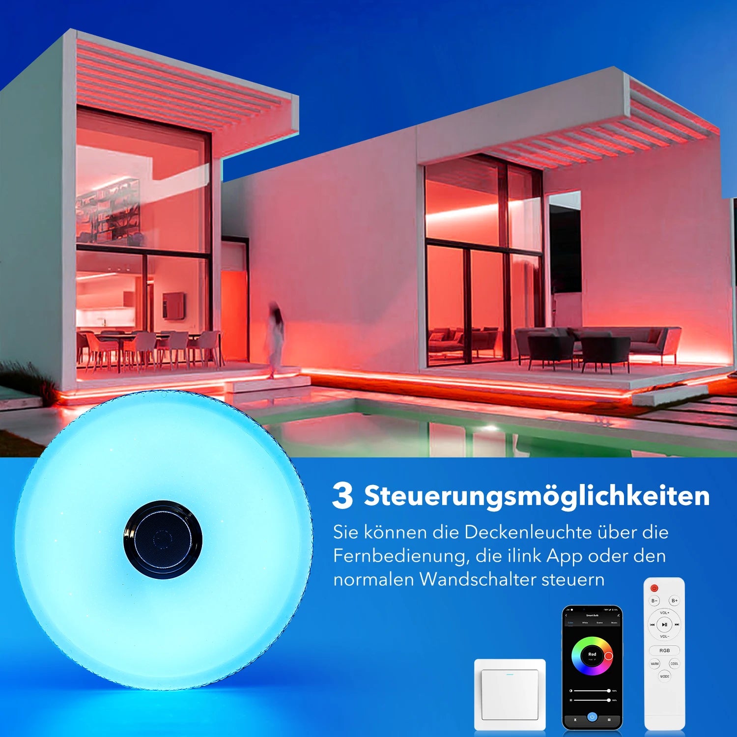 60W Crystal LED Ceiling Lamp with Bluetooth Speaker, RGB LED Crystal Starry Sky Lamp, for Bedroom, Living Room, Bathroom