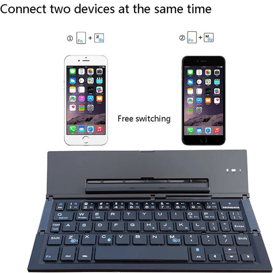 Folding Bluetooth Keyboard Foldable Wireless Keyboard with Pocket Size, Aluminum Alloy Housing, for Ipad, Iphone,Android Devices