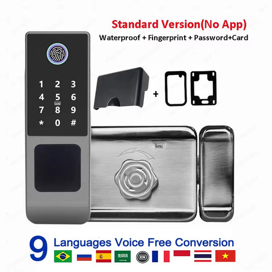 Waterproof Tuya Smart Lock Wifi Double Side Fingerprint Lock Outdoor Gate Digital Password Remote App Home Electronic Rim Lock