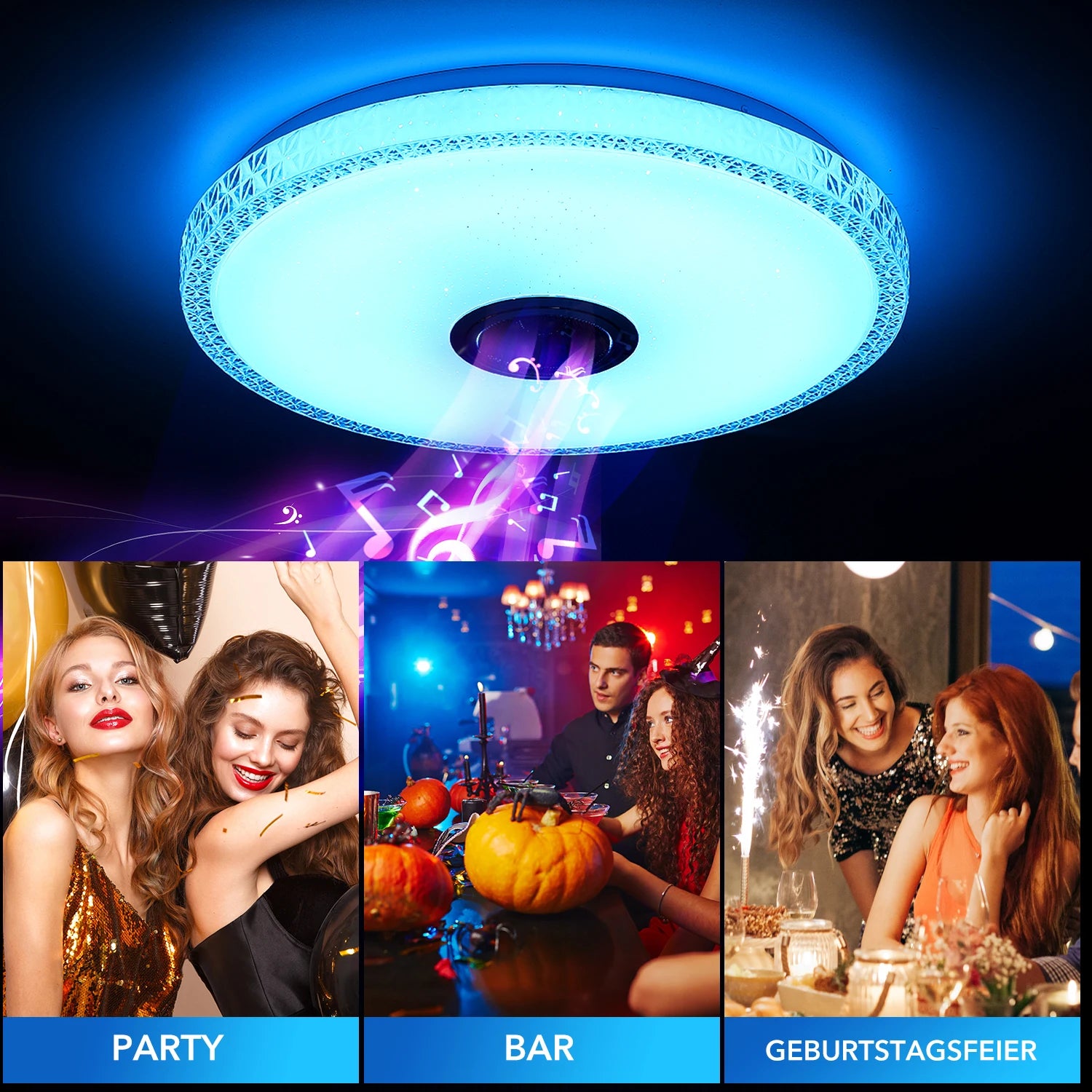 60W Crystal LED Ceiling Lamp with Bluetooth Speaker, RGB LED Crystal Starry Sky Lamp, for Bedroom, Living Room, Bathroom